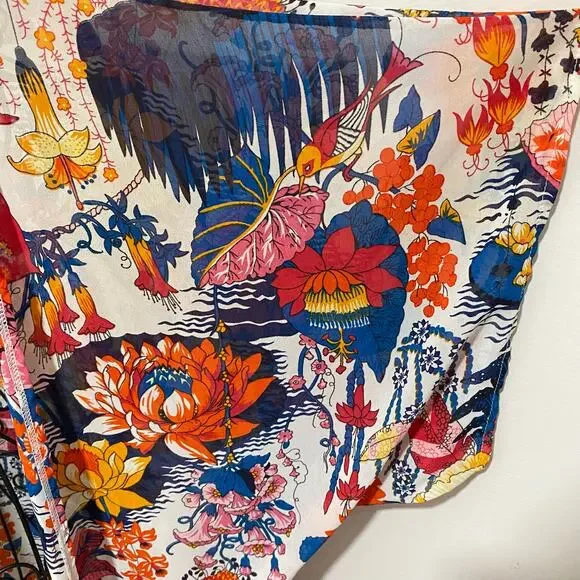 MIXMAX Bright Floral Print SIZE SMALL Kimono-Style Wrap Jacket Lightweight - Picture 2 of 5